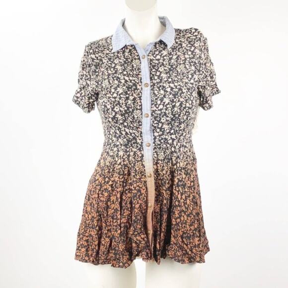 Buckle BKE XS Womens Floral Ombre Gradient Button Front Lace Open Back Blouse - Picture 1 of 7